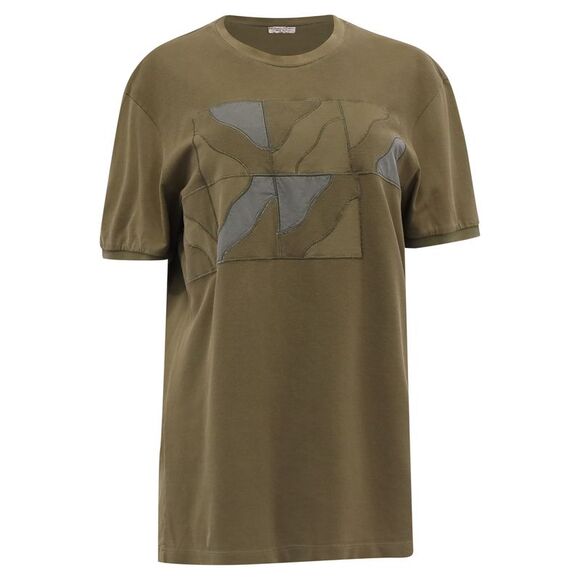 Bottega Veneta Embroidered T-Shirt in Olive Cotton